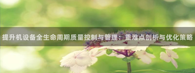 顺盈娱乐主管怎么样知乎：提升机设备全生命周期质量控制与管理：